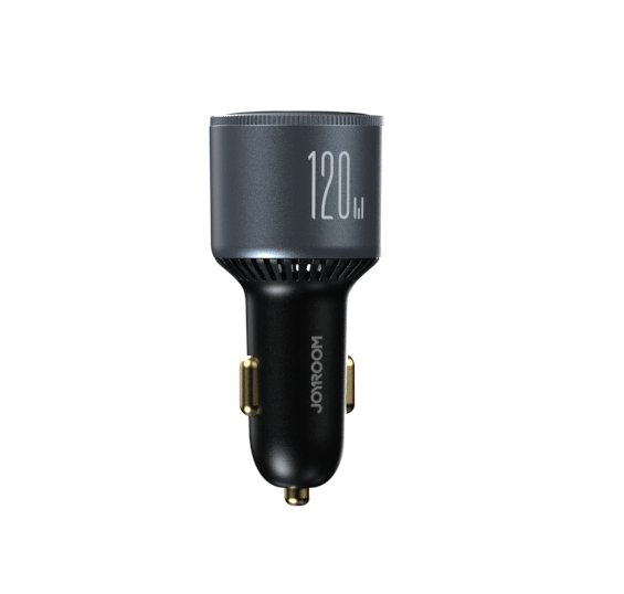 120W automašīnas lādētājs 2x USB-C 1X USB-A + USB-C 100W USB-C kabelis tumši pelēks