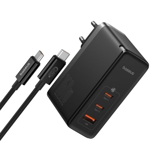 Pro 160W Gan Gan5 2x USB-C / USB-A Network Charger + USB-C kabelis melns