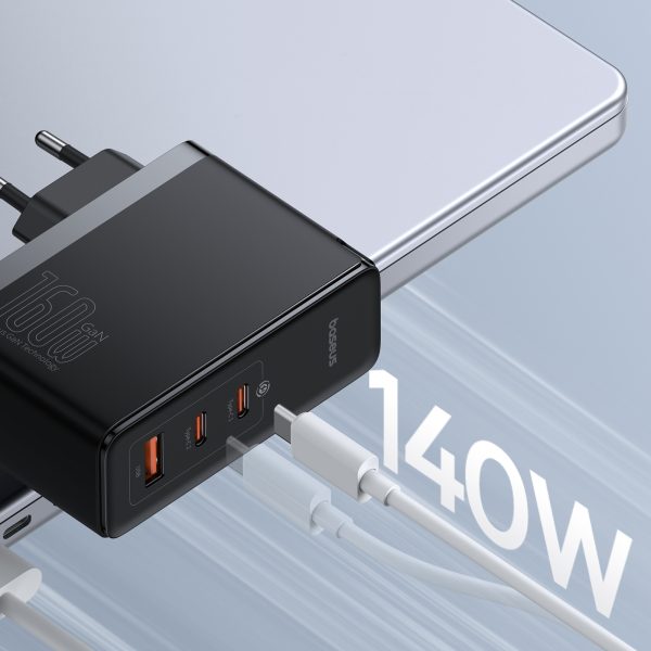 Pro 160W Gan Gan5 2x USB-C / USB-A Network Charger + USB-C kabelis melns