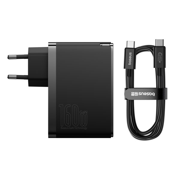 Pro 160W Gan Gan5 2x USB-C / USB-A Network Charger + USB-C kabelis melns
