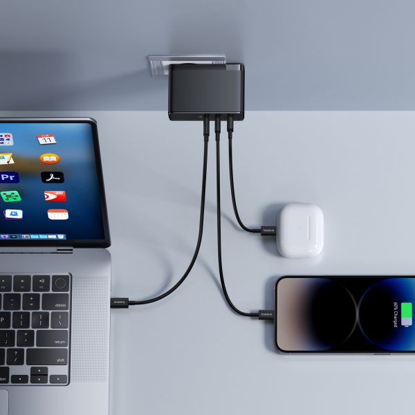 Pro 160W Gan Gan5 2x USB-C / USB-A Network Charger + USB-C kabelis melns
