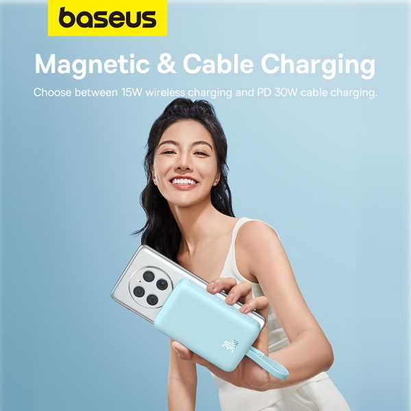 Mini PowerBank Magsafe 1000mAh 30W ar USB-C 0,3M zilo kabeli