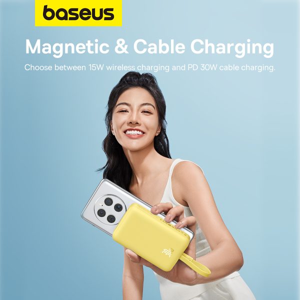 Mini PowerBank Magsafe 1000mAh 30W ar USB-C 0,3 m kabeli dzeltenā