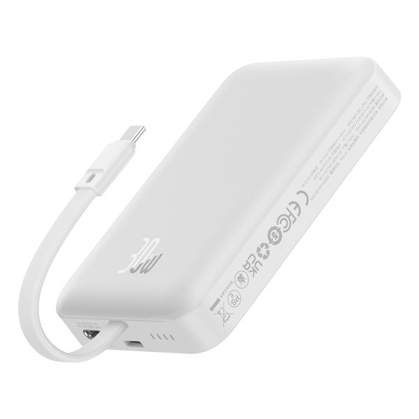 Mini PowerBank Magsafe 1000MAH 30W ar USB-C 0,3M balto kabeli