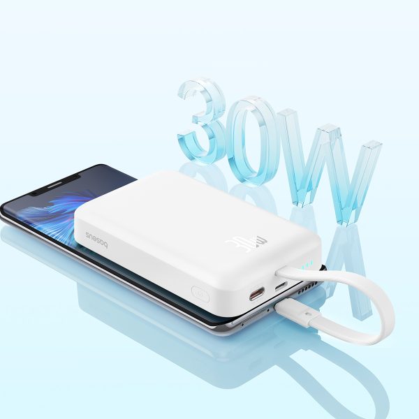Mini PowerBank Magsafe 1000MAH 30W ar USB-C 0,3M balto kabeli