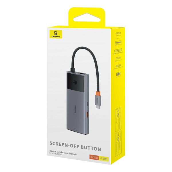 6in1 centrmezgls USB-C adapteris USB-A / USB-C / PD / HDMI / RJ-45 Black