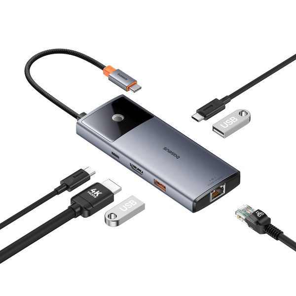 6in1 centrmezgls USB-C adapteris USB-A / USB-C / PD / HDMI / RJ-45 Black