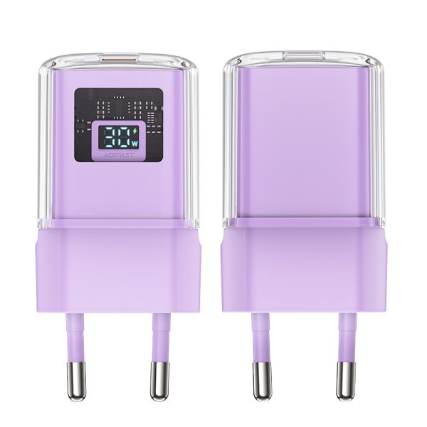 Tīkla lādētājs ar PD 30W Gan3 USB-C Purple Display