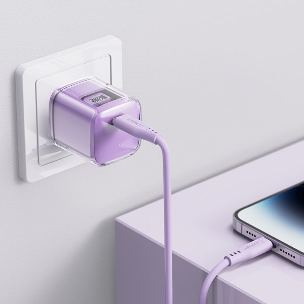 Tīkla lādētājs ar PD 30W Gan3 USB-C Purple Display