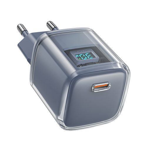 Tīkla lādētājs ar PD 30W Gan3 USB-C pelēko displeju