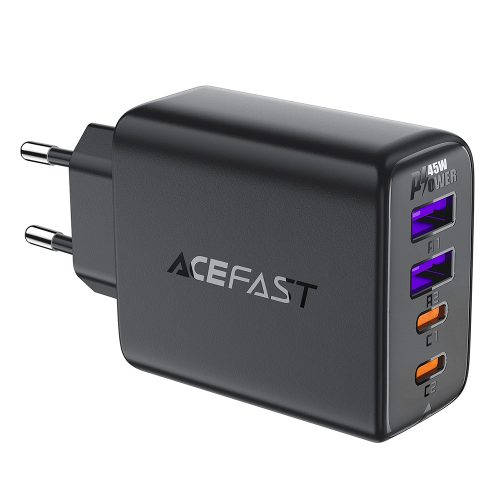 PD 45W GAN lādētājs ar 4 portiem 2x USB-C + 2X USB-Melnās porti