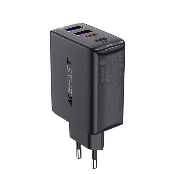 PD 45W GAN lādētājs ar 4 portiem 2x USB-C + 2X USB-Melnās porti