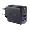 PD 35W GAN lādētājs ar 3 2x USB-A + USB-C melnajiem portiem