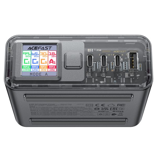 PC barošanas stacija PD 218W GAN ar 4 portiem 3x USB-C + USB-A Grey