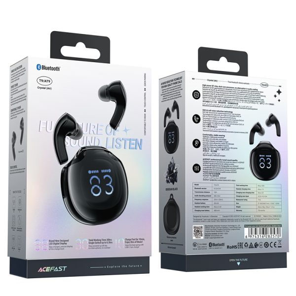 Bezvadu austiņas T9 Bluetooth 5.3 USB-C melnas austiņas