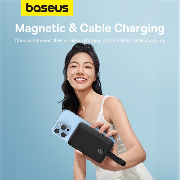 Mini PowerBank Magsafe 1000MAH 20W ar zibens kabeli iPhone 0,3m melnam