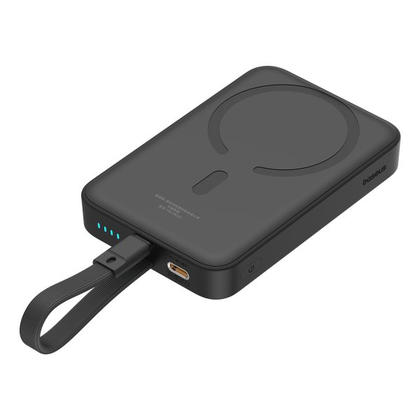 Mini PowerBank Magsafe 1000MAH 20W ar zibens kabeli iPhone 0,3m melnam