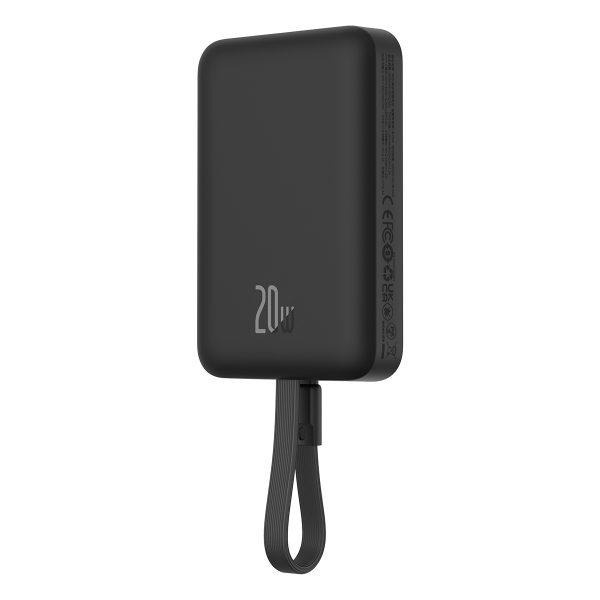 Mini PowerBank Magsafe 1000MAH 20W ar zibens kabeli iPhone 0,3m melnam