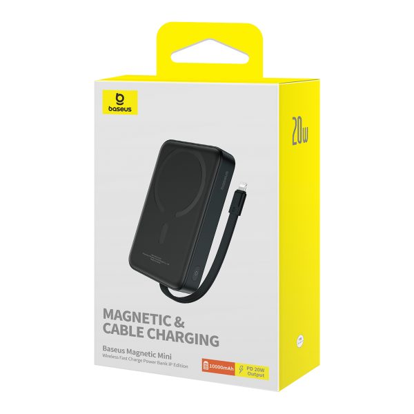 Mini PowerBank Magsafe 1000MAH 20W ar zibens kabeli iPhone 0,3m melnam