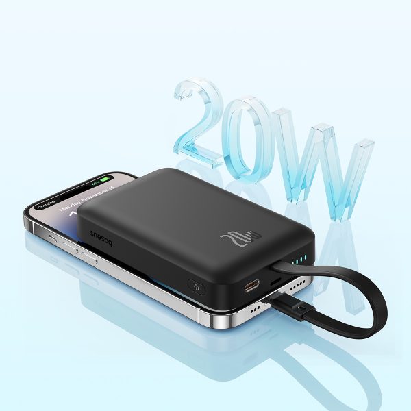 Mini PowerBank Magsafe 1000MAH 20W ar zibens kabeli iPhone 0,3m melnam
