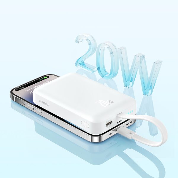 Mini PowerBank Magsafe 1000mAh 20W ar zibens kabeli iPhone 0,3m baltajam