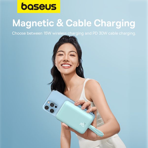 Mini PowerBank Magsafe 1000mAh 20W ar zibens kabeli iPhone 0,3m zilā krāsā
