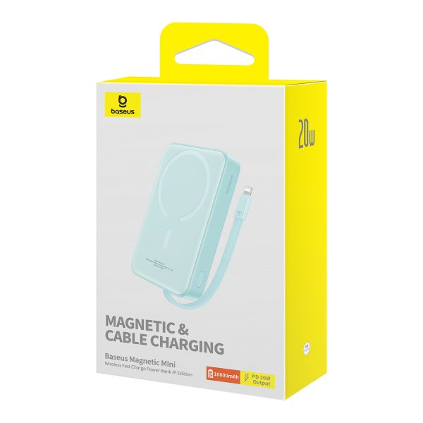 Mini PowerBank Magsafe 1000mAh 20W ar zibens kabeli iPhone 0,3m zilā krāsā