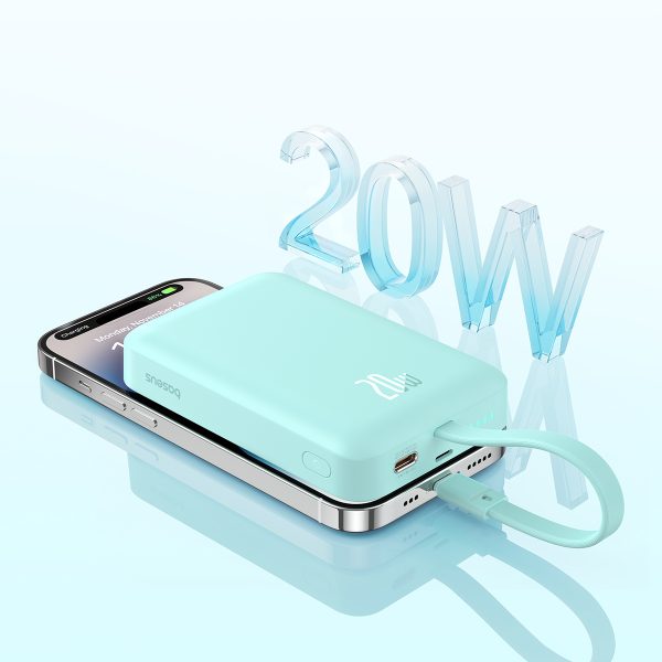 Mini PowerBank Magsafe 1000mAh 20W ar zibens kabeli iPhone 0,3m zilā krāsā