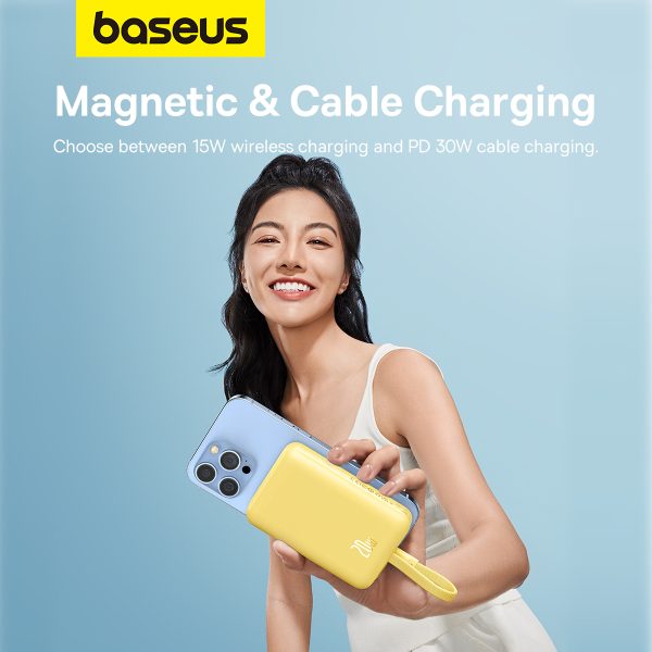 Mini PowerBank Magsafe 1000mAh 20W ar zibens kabeli iPhone 0,3m dzeltenai krāsai