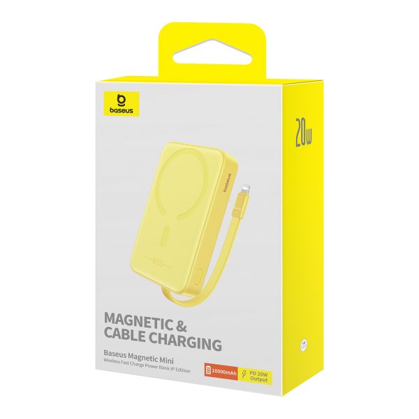 Mini PowerBank Magsafe 1000mAh 20W ar zibens kabeli iPhone 0,3m dzeltenai krāsai