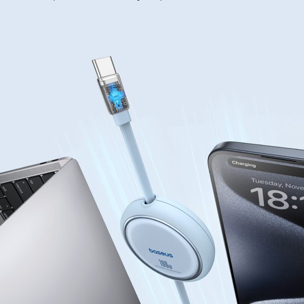 Kabeļa ievelkams kabelis USB-C 100W Free2Drag mini 1m zils