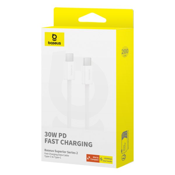 Kabelis USB-C 30W PD 480MB/s SUPERIOR SERIC LL 2M White White
