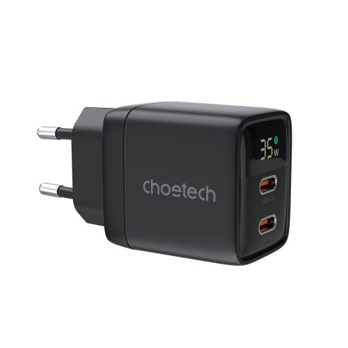 Maza spēcīga GAN 2X USB-C PD 35W GAN lādētājs ar melnu displeju