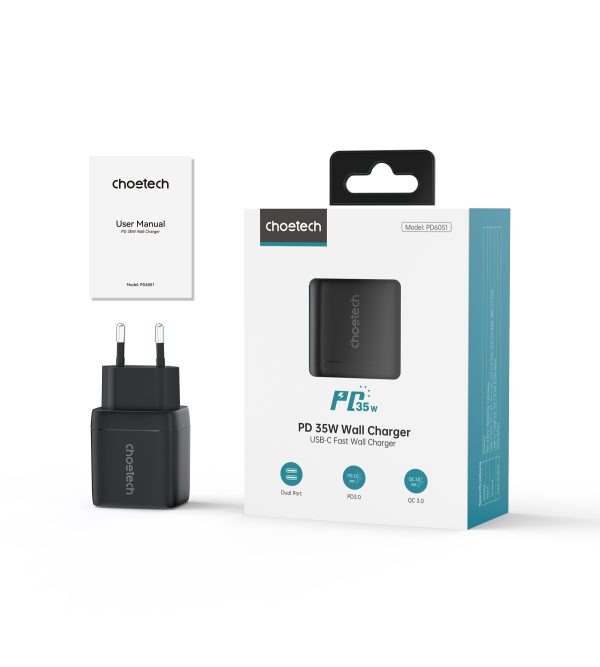 Maza spēcīga GAN 2X USB-C PD 35W GAN lādētājs ar melnu displeju