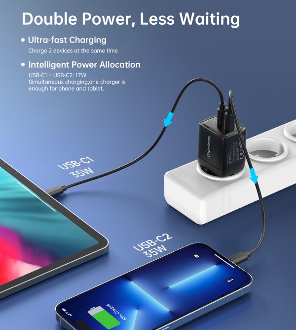 Maza spēcīga GAN 2X USB-C PD 35W GAN lādētājs ar melnu displeju