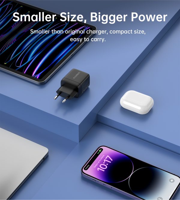 Maza spēcīga GAN 2X USB-C PD 35W GAN lādētājs ar melnu displeju