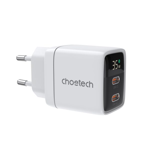 Maza spēcīga GAN 2X USB-C PD 35W GAN lādētājs ar baltu displeju