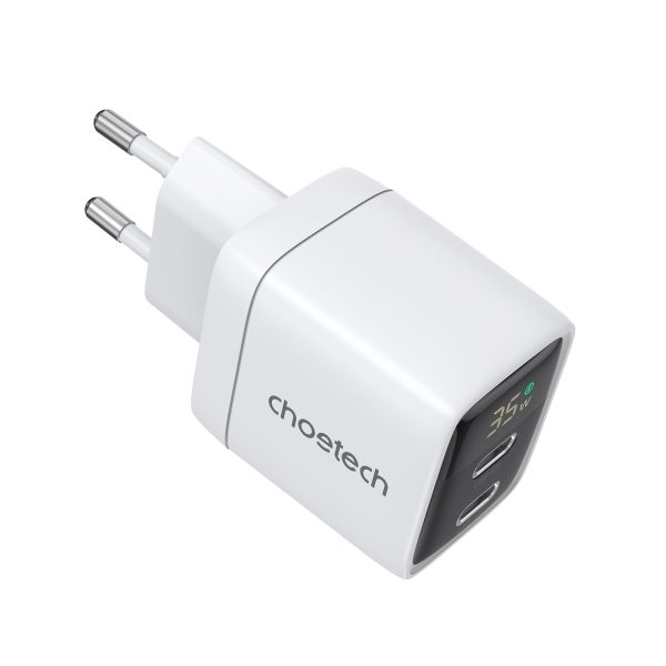 Maza spēcīga GAN 2X USB-C PD 35W GAN lādētājs ar baltu displeju