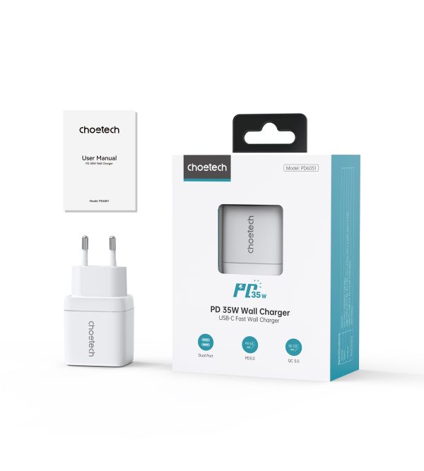 Maza spēcīga GAN 2X USB-C PD 35W GAN lādētājs ar baltu displeju