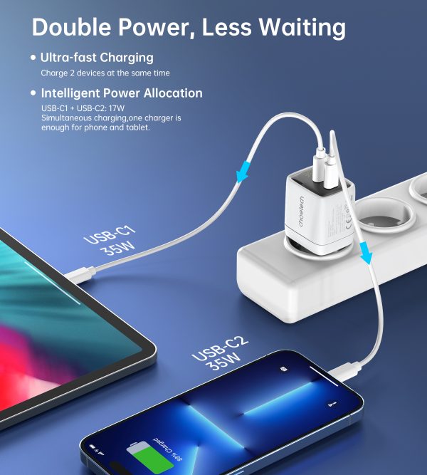 Maza spēcīga GAN 2X USB-C PD 35W GAN lādētājs ar baltu displeju