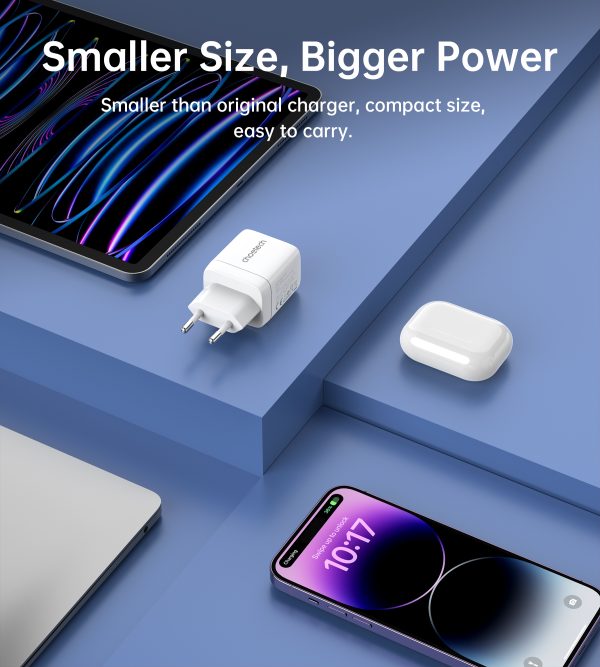 Maza spēcīga GAN 2X USB-C PD 35W GAN lādētājs ar baltu displeju