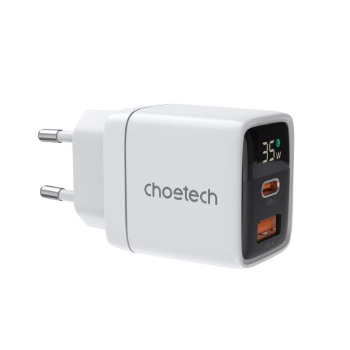 Maza spēcīga tīkla lādētājs Gan USB-A USB-C PD 35W ar baltu displeju