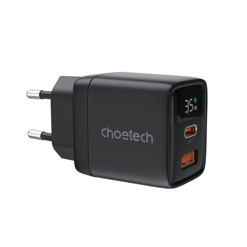 Maza spēcīga tīkla lādētājs Gan USB-A USB-C PD 35W ar melnu displeju