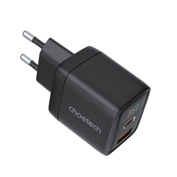 Maza spēcīga tīkla lādētājs Gan USB-A USB-C PD 35W ar melnu displeju