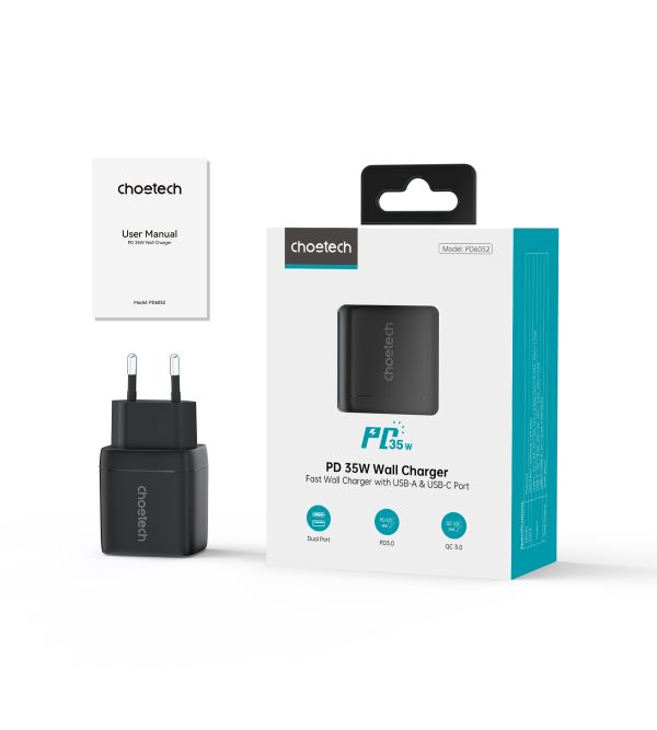 Maza spēcīga tīkla lādētājs Gan USB-A USB-C PD 35W ar melnu displeju