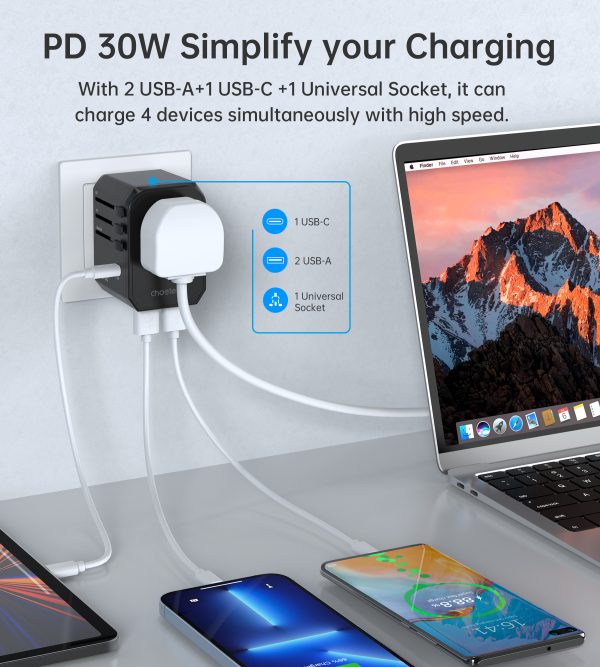 Universal USB-C 2X USB-A PD 30W USB-A USB-A UK UK AU AU