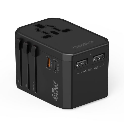 Universālais ceļojuma lādētājs 2X USB-C 2X USB-A PD 45W Izmantojiet ES UK Aule