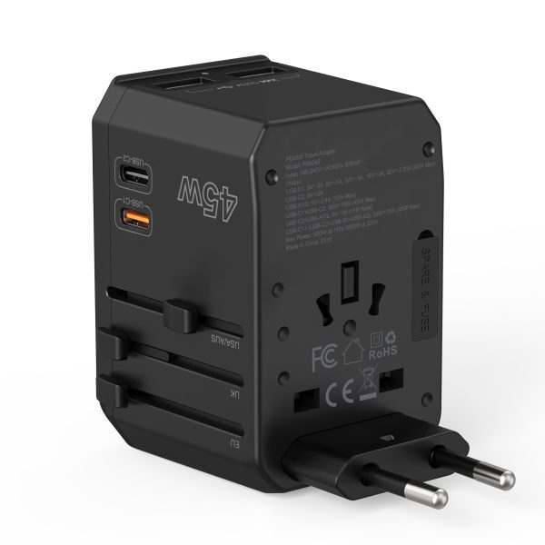 Universālais ceļojuma lādētājs 2X USB-C 2X USB-A PD 45W Izmantojiet ES UK Aule