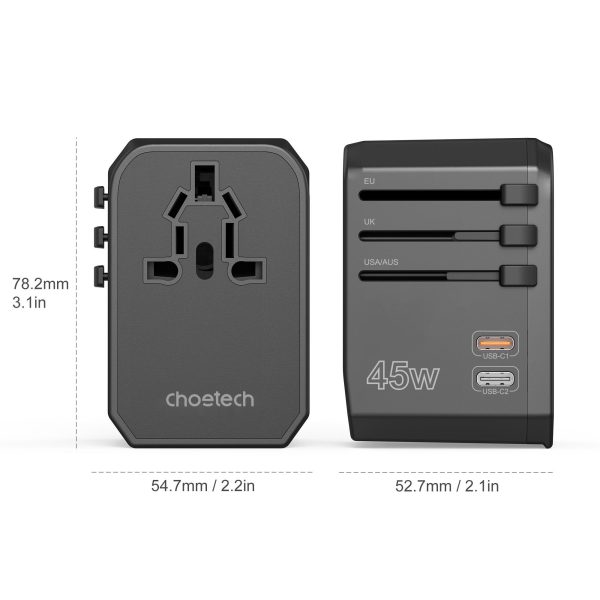 Universālais ceļojuma lādētājs 2X USB-C 2X USB-A PD 45W Izmantojiet ES UK Aule