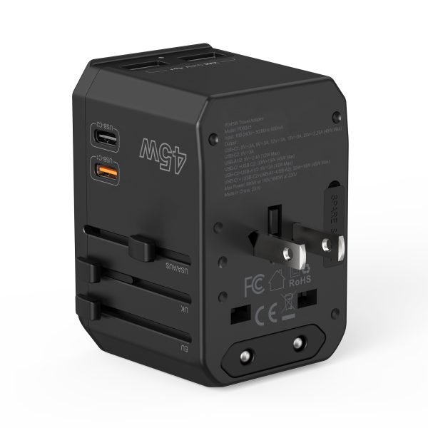 Universālais ceļojuma lādētājs 2X USB-C 2X USB-A PD 45W Izmantojiet ES UK Aule